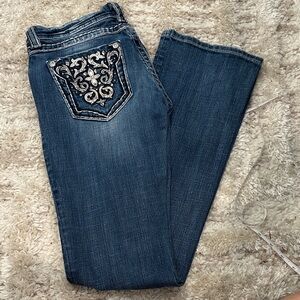 Miss Me Blue Boot Cut Jeans with Embroidery